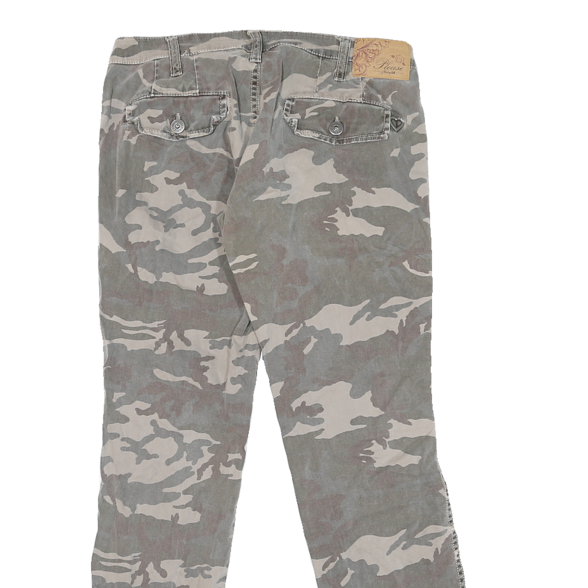PLEASE Mens Cotton Blend Grey Camouflage Slim Skinny Trousers W30 L27 Casual Zip