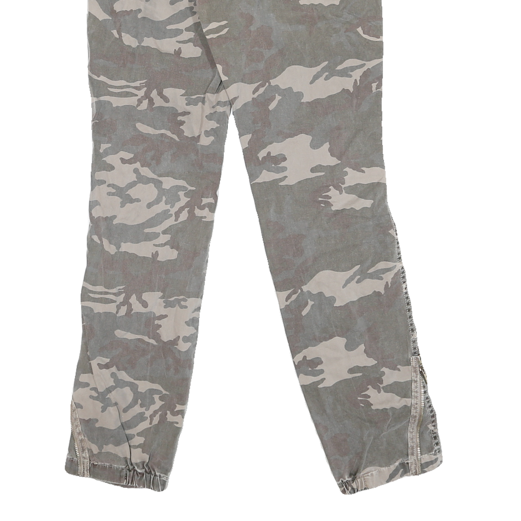 PLEASE Mens Cotton Blend Grey Camouflage Slim Skinny Trousers W30 L27 Casual Zip