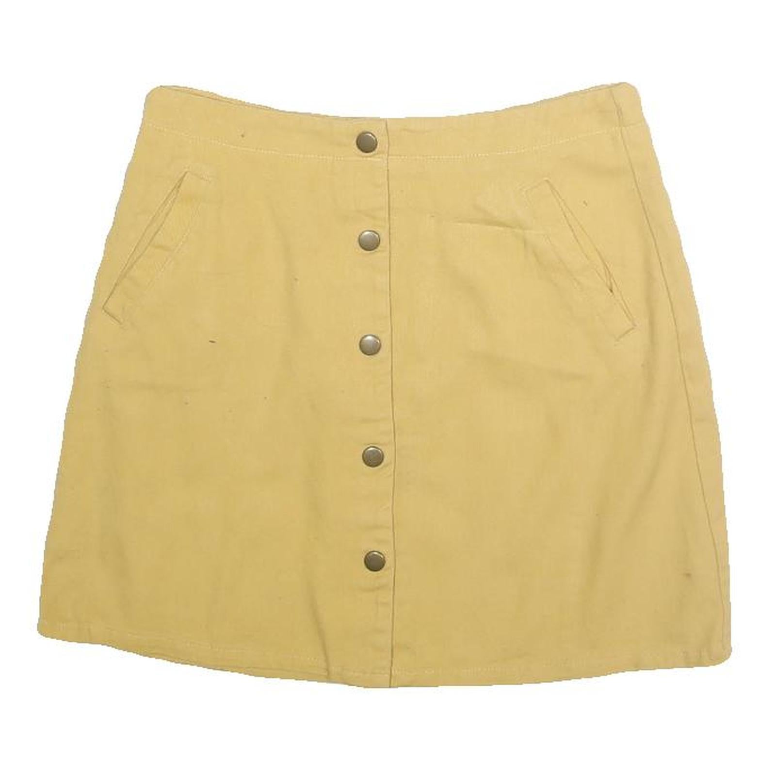 MIAMI Mens Beige Cotton Blend Mini Skirt Button Closure Casual Pocketed Size S