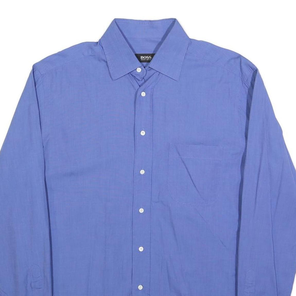 HUGO BOSS Mens Blue Classic Cotton Shirt L Long Sleeve Button Shirt