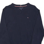 TOMMY HILFIGER Mens Navy Blue Plain V-Neck Basic Knit Jumpers XS Cotton Casual