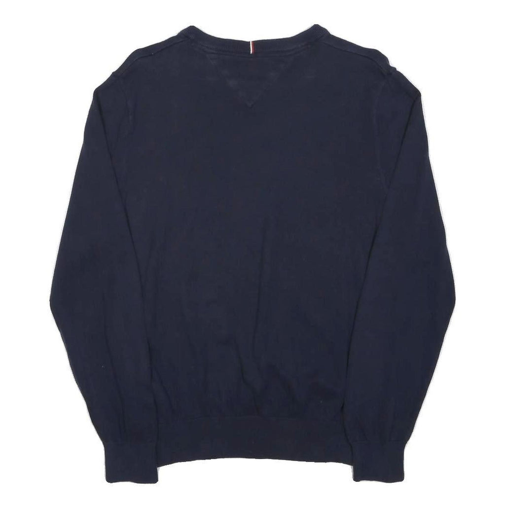 TOMMY HILFIGER Mens Navy Blue Plain V-Neck Basic Knit Jumpers XS Cotton Casual