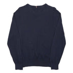 TOMMY HILFIGER Mens Navy Blue Plain V-Neck Basic Knit Jumpers XS Cotton Casual