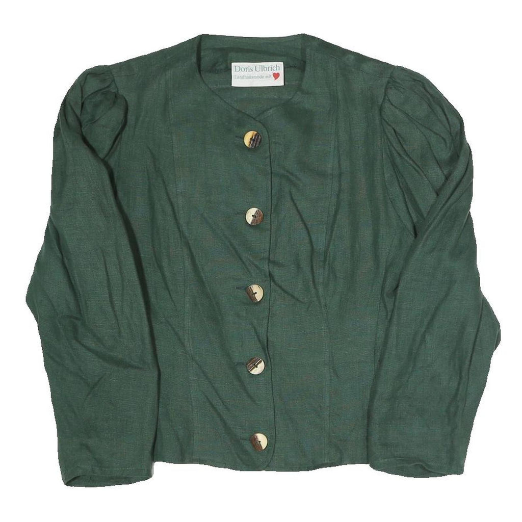 DORIS ULBRICH Womens Green Coach Jacket M Linen Woven Plain Button Closure Long