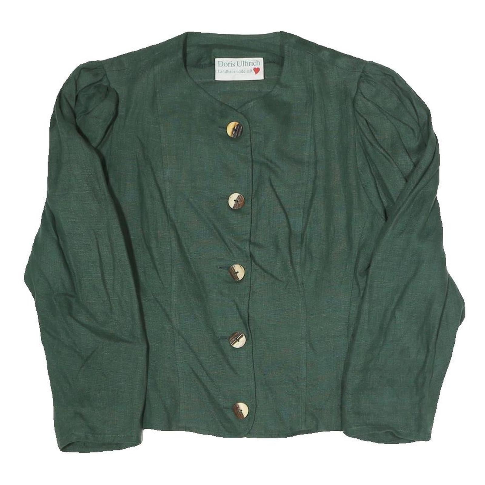 DORIS ULBRICH Womens Green Coach Jacket M Linen Woven Plain Button Closure Long
