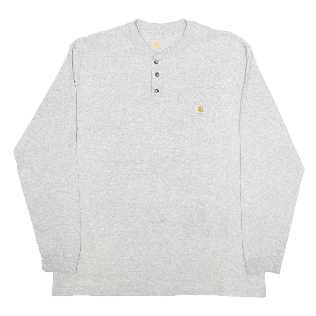 CARHARTT Mens Grey Long Sleeve Henley Neck T-Shirt Cotton Blend L Pocket