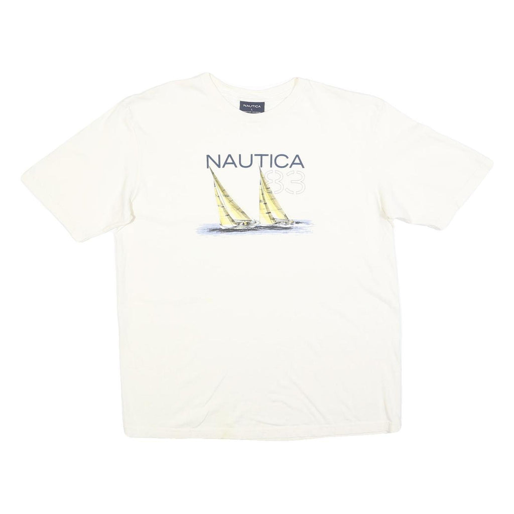 NAUTICA Mens White Graphic T-Shirt L Short Sleeve Crew Neck Cotton L