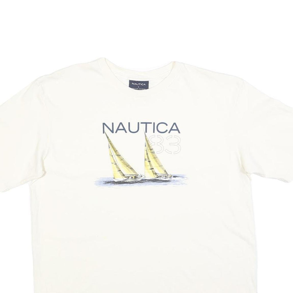 NAUTICA Mens White Graphic T-Shirt L Short Sleeve Crew Neck Cotton L