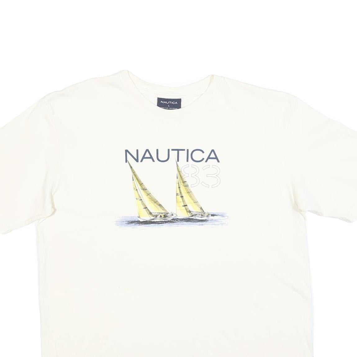 NAUTICA Mens White Graphic T-Shirt L Short Sleeve Crew Neck Cotton L