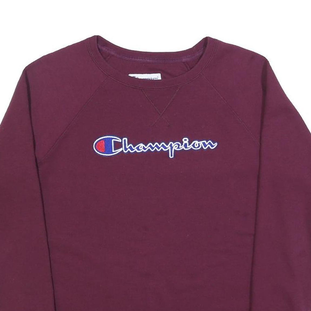 CHAMPION Womens Maroon Sweatshirt Crew Neck M Embroidered Logo Comfort Fit