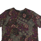 LAURA SCOTT Womens Black Burgundy Floral Printed Short Sleeve Round Neck Top L