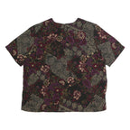 LAURA SCOTT Womens Black Burgundy Floral Printed Short Sleeve Round Neck Top L