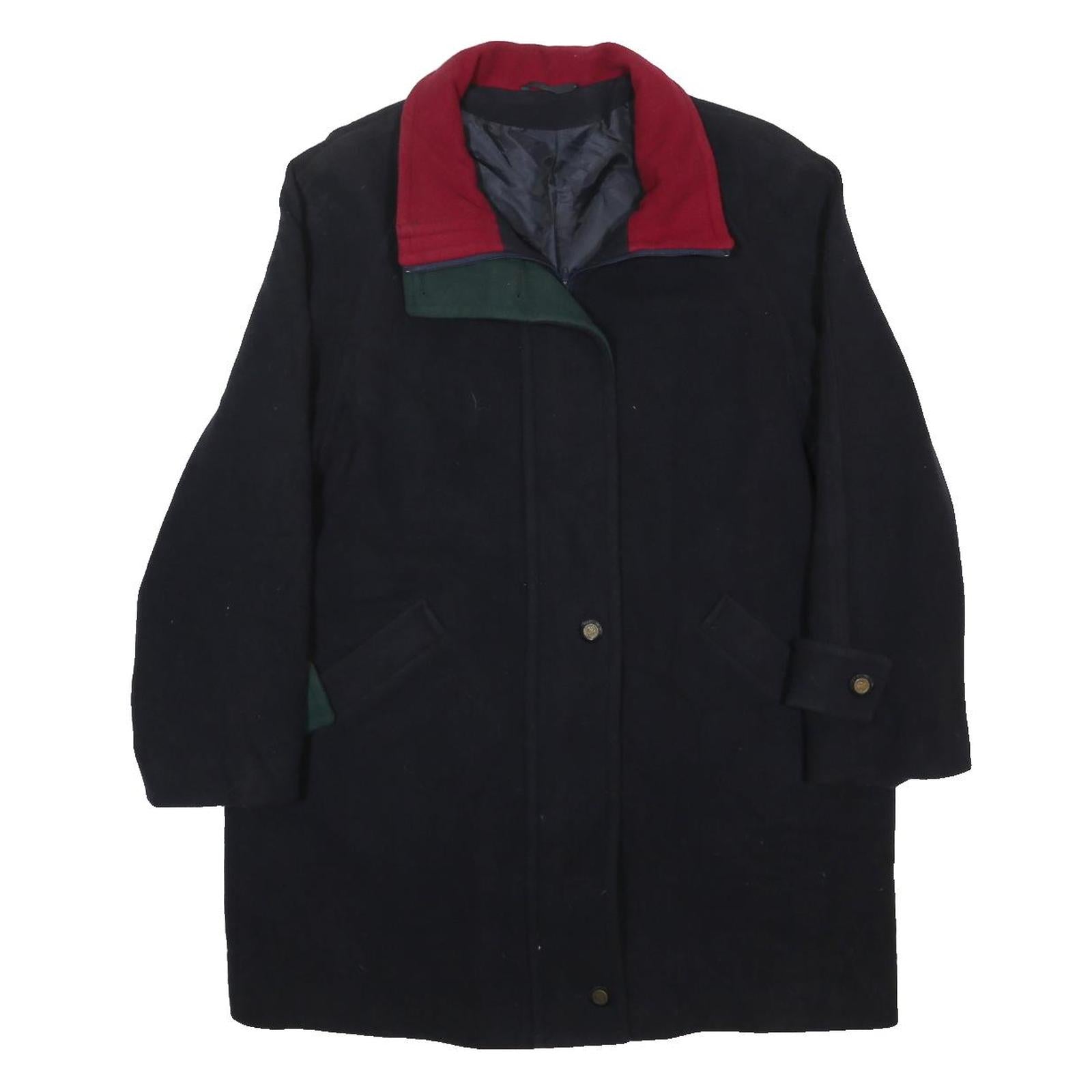 Womens Black & Burgundy Wool Zip Jacket L Plain Casual Classic Outerwear