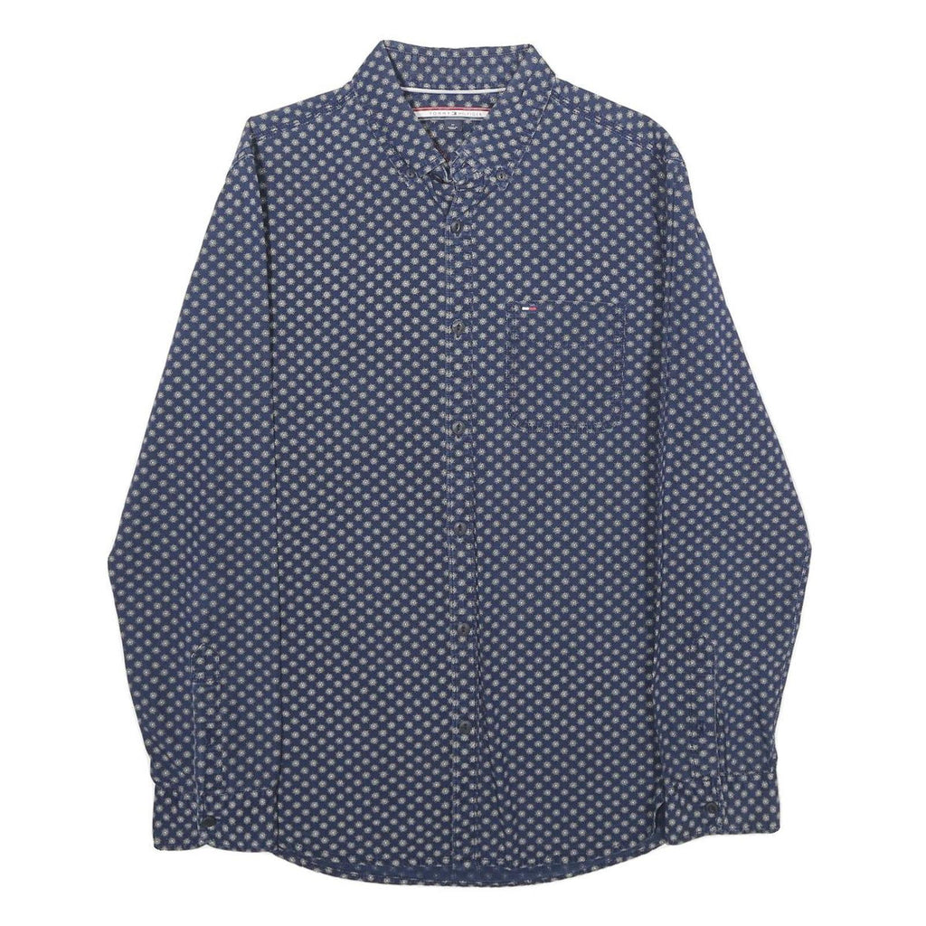 TOMMY HILFIGER Mens Blue Patterned Shirt M Cotton Long Sleeve Button