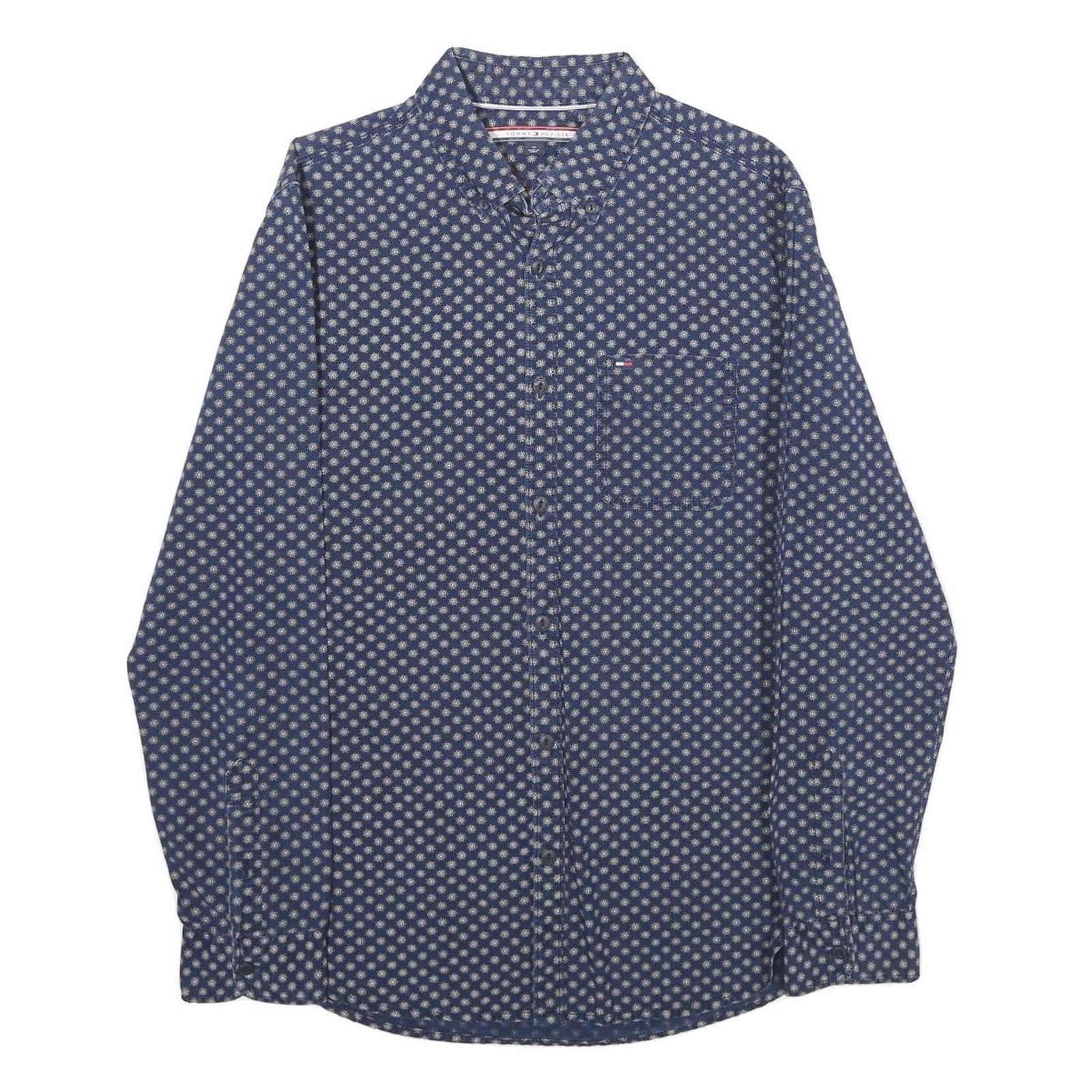 TOMMY HILFIGER Mens Blue Patterned Shirt M Cotton Long Sleeve Button