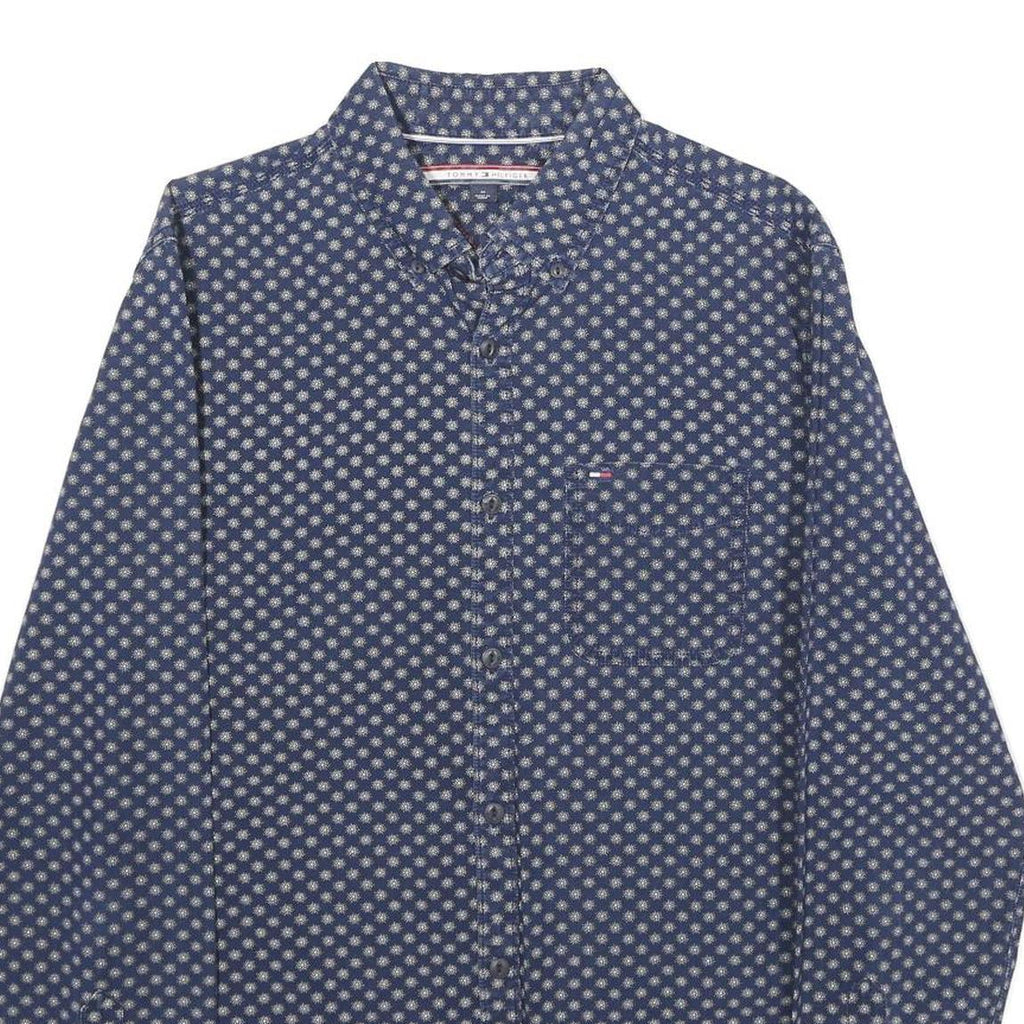 TOMMY HILFIGER Mens Blue Patterned Shirt M Cotton Long Sleeve Button