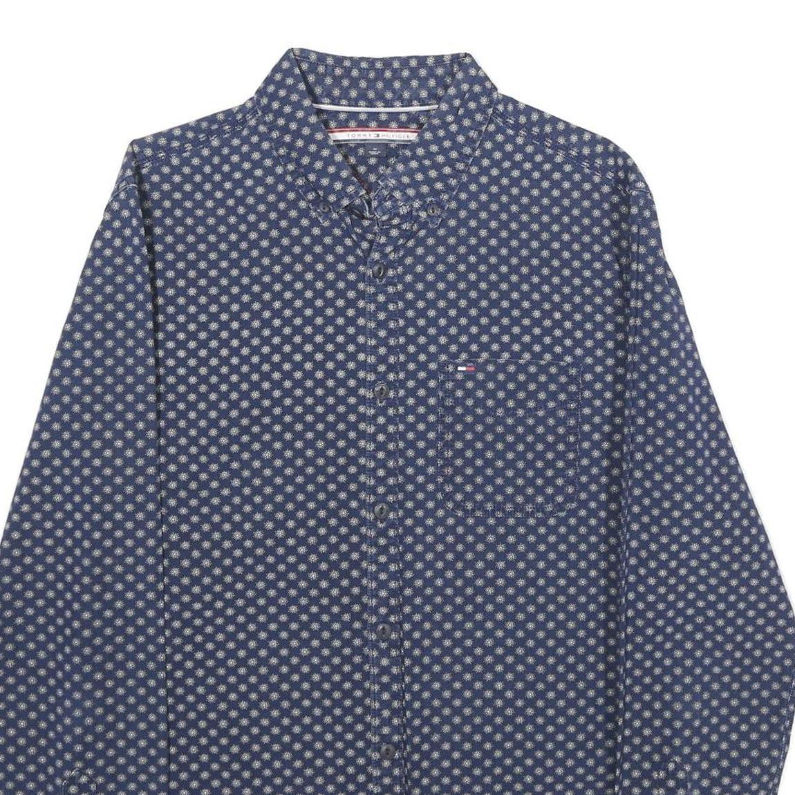 TOMMY HILFIGER Mens Blue Patterned Shirt M Cotton Long Sleeve Button