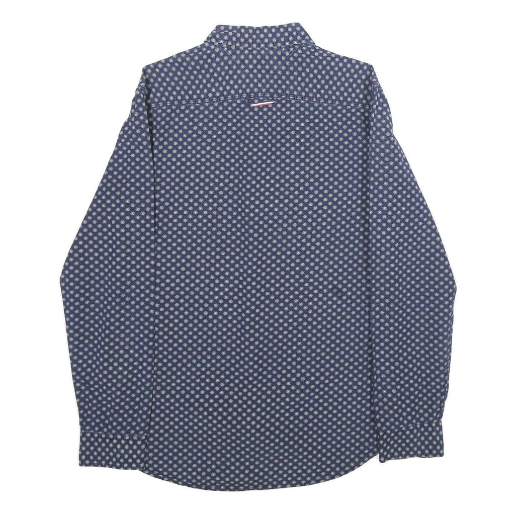 TOMMY HILFIGER Mens Blue Patterned Shirt M Cotton Long Sleeve Button