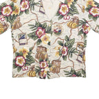TEDDI Womens Cream Floral Map Print Shirt Short Sleeve Collared M Casual Top
