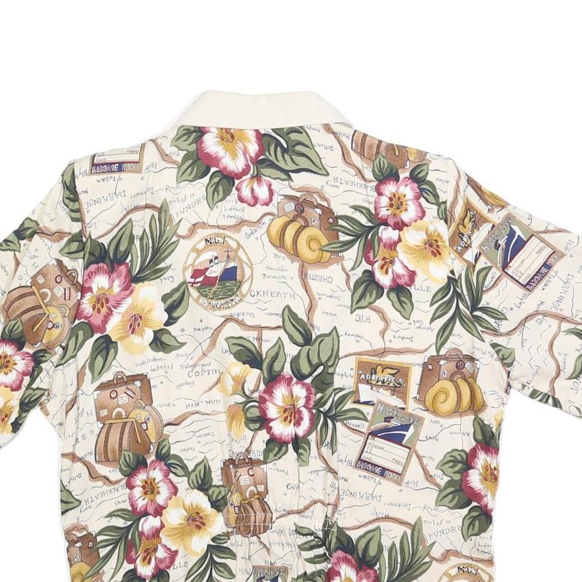 TEDDI Womens Cream Floral Map Print Shirt Short Sleeve Collared M Casual Top