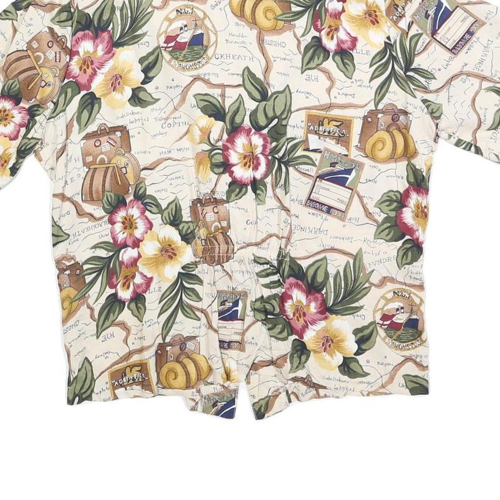 TEDDI Womens Cream Floral Map Print Shirt Short Sleeve Collared M Casual Top