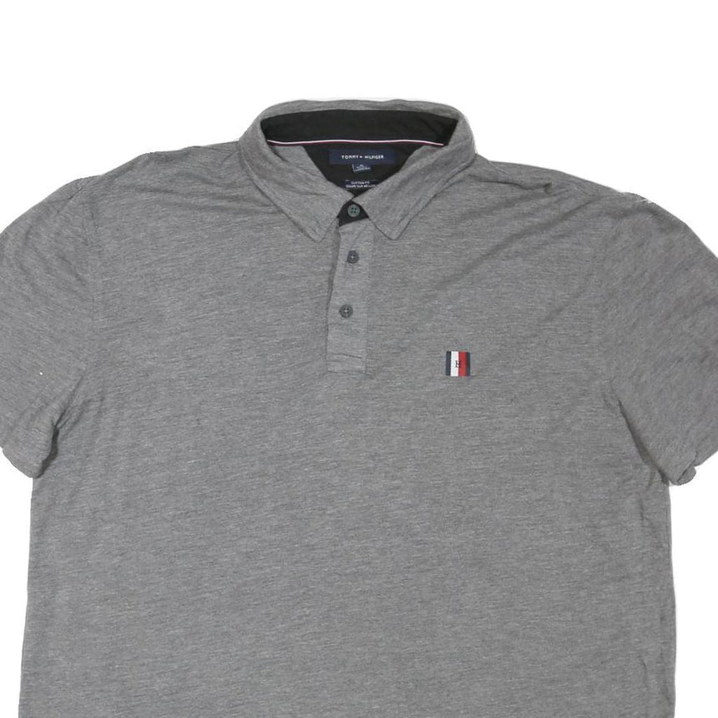 TOMMY HILFIGER Mens Grey Short Sleeve Polo Shirt XL Cotton Blend Basic Casual