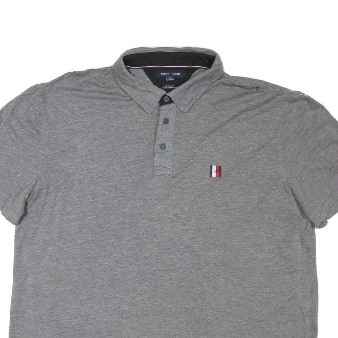 TOMMY HILFIGER Mens Grey Short Sleeve Polo Shirt XL Cotton Blend Basic Casual
