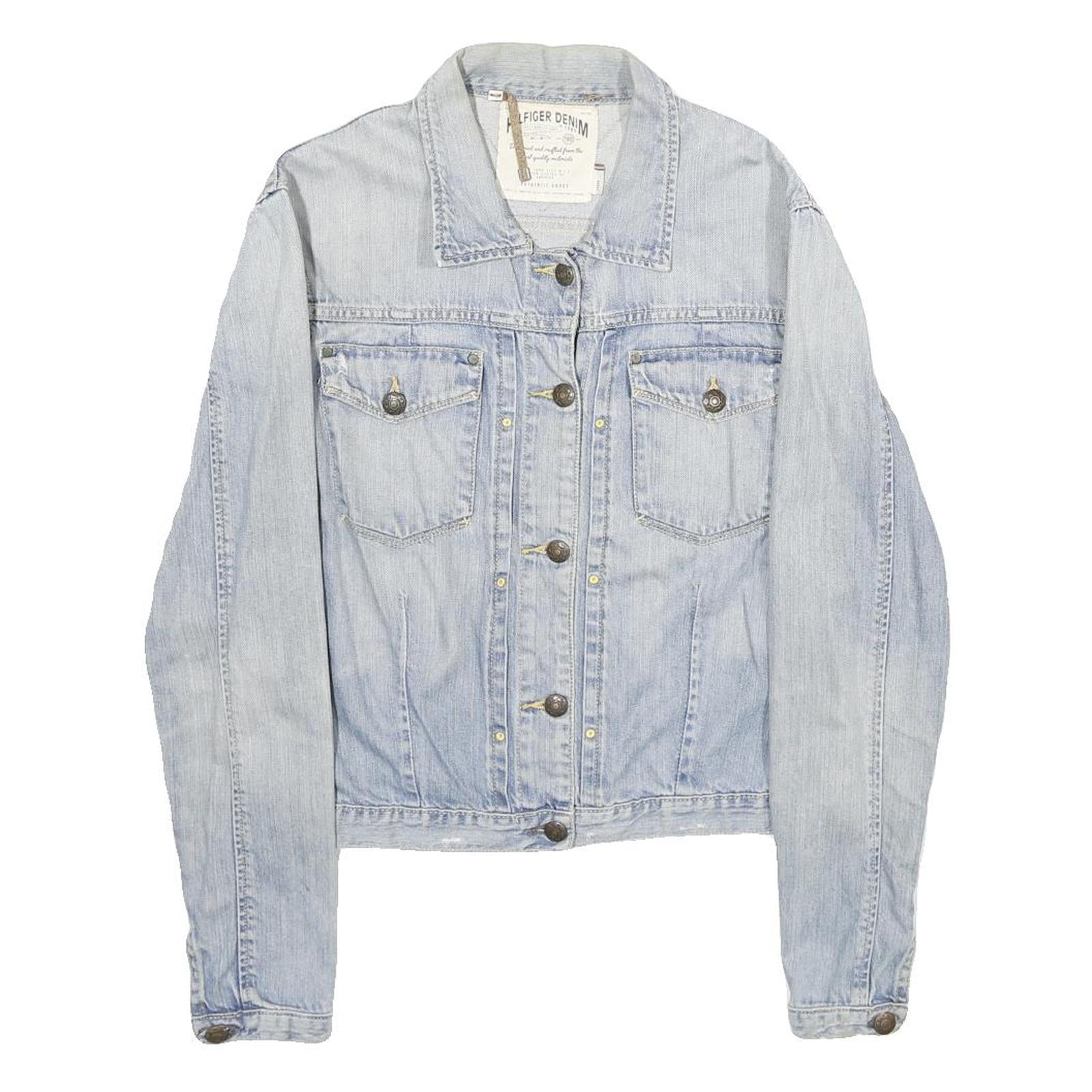 HILFIGER DENIM Womens Blue Cotton Blend Denim Jacket L Button Plain Casual