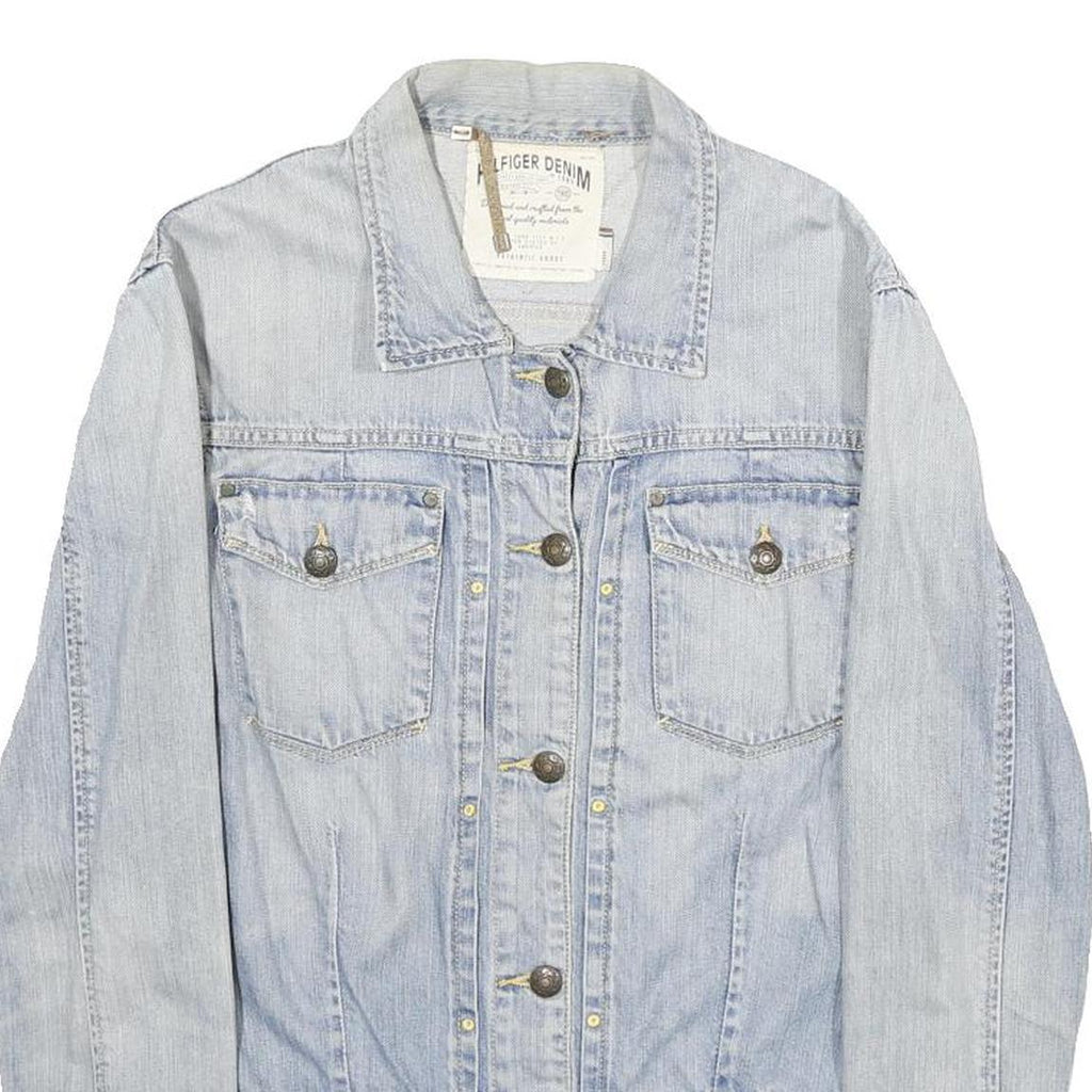HILFIGER DENIM Womens Blue Cotton Blend Denim Jacket L Button Plain Casual