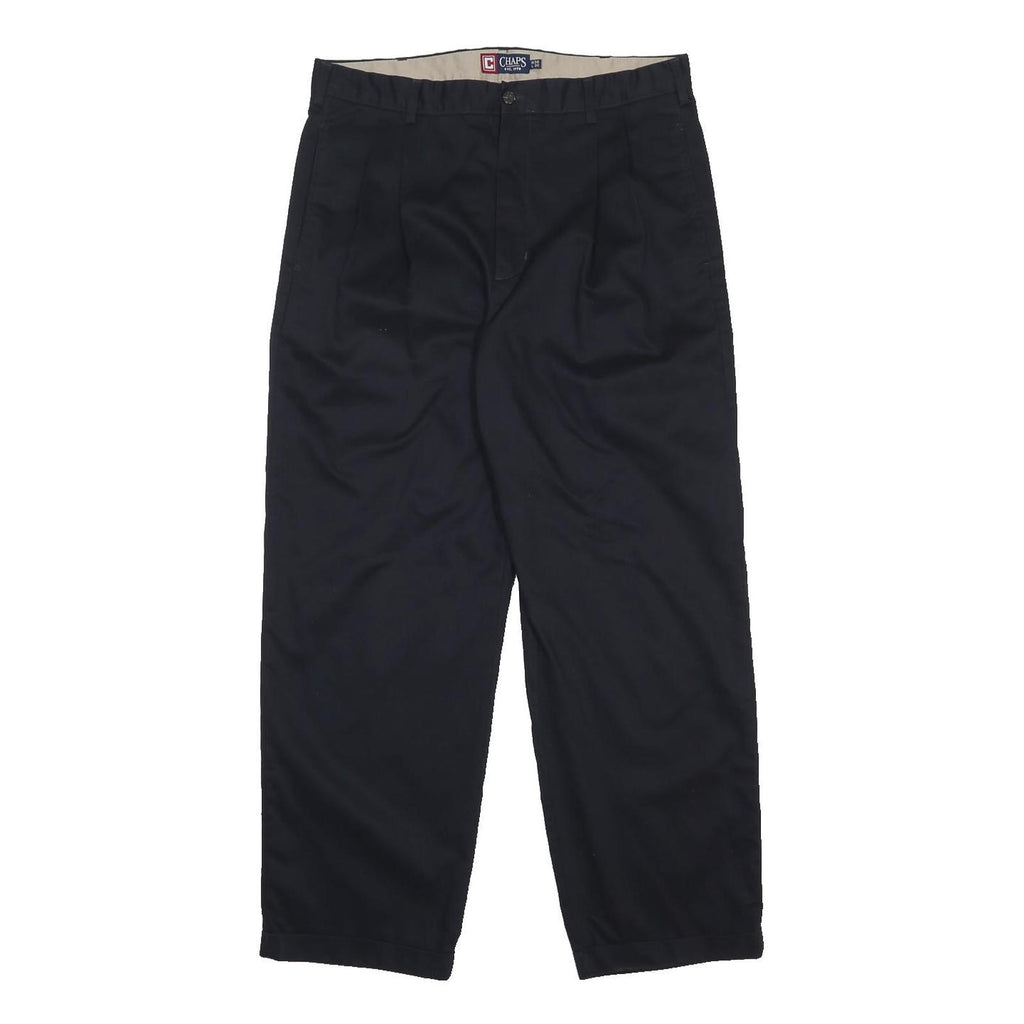 CHAPS Mens Cotton Black Relaxed Straight Trousers W36 L30 Classic Zip Closure