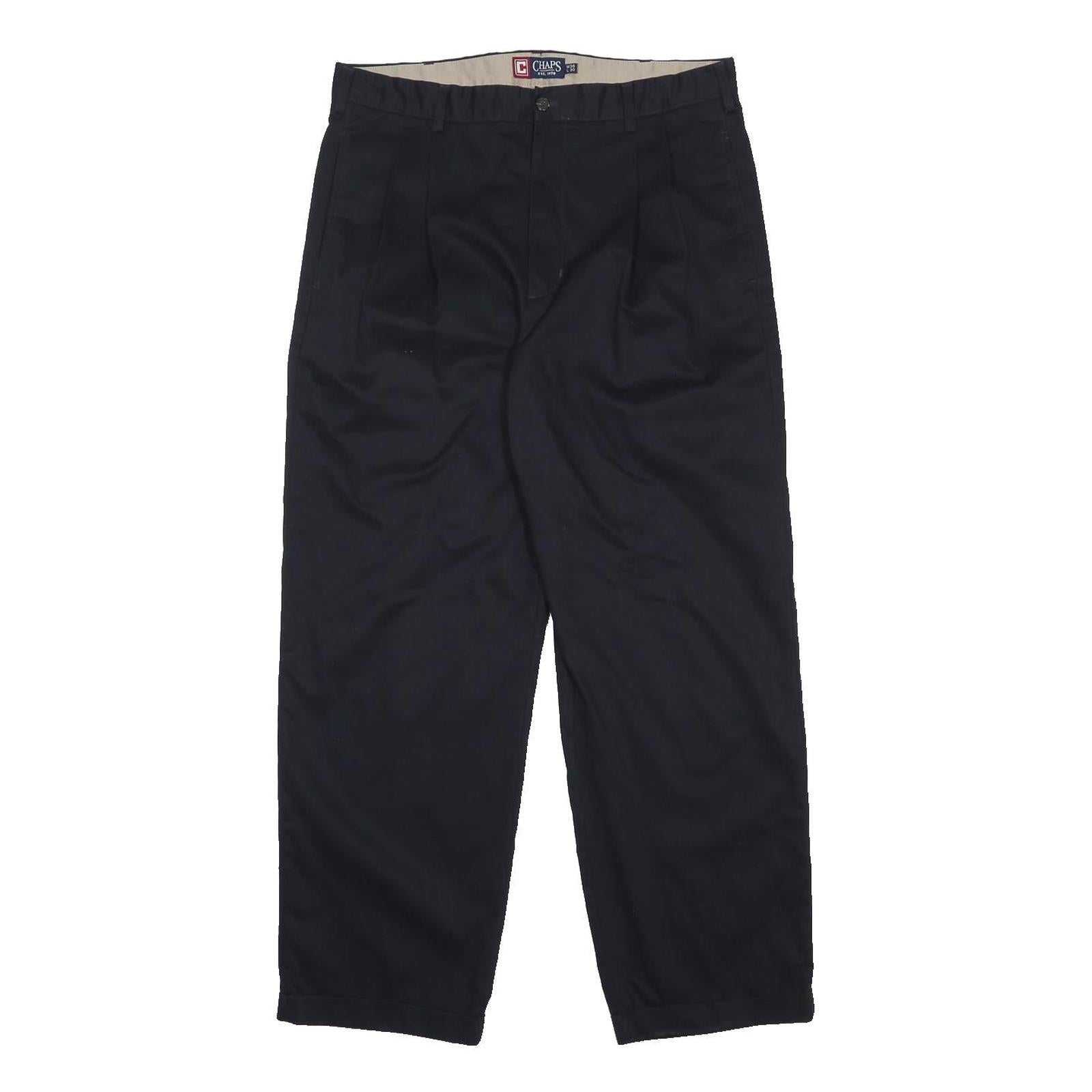 CHAPS Mens Cotton Black Relaxed Straight Trousers W36 L30 Classic Zip Closure