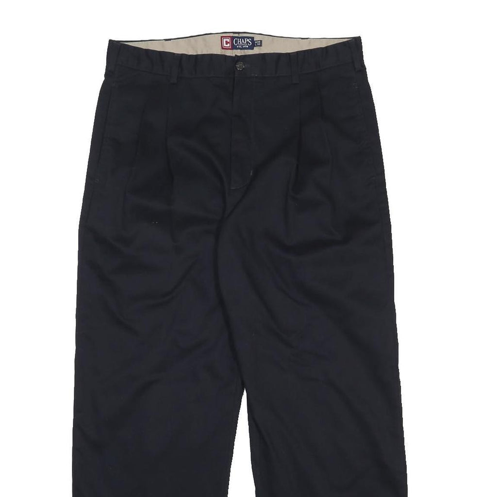 CHAPS Mens Cotton Black Relaxed Straight Trousers W36 L30 Classic Zip Closure