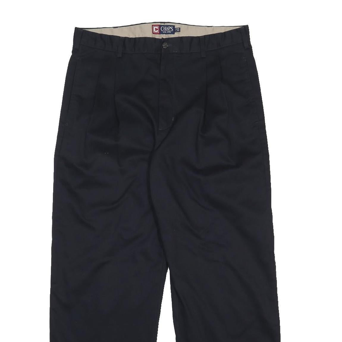 CHAPS Mens Cotton Black Relaxed Straight Trousers W36 L30 Classic Zip Closure