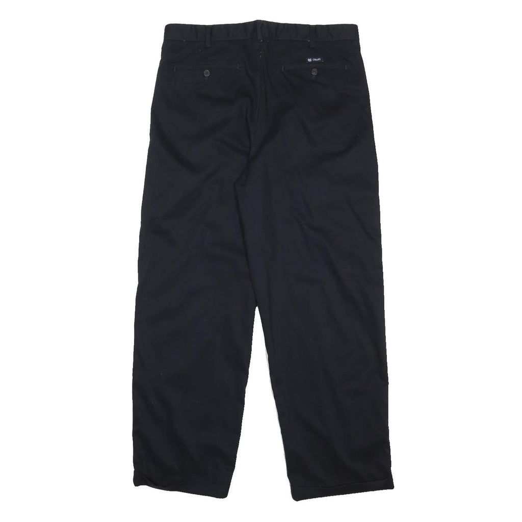 CHAPS Mens Cotton Black Relaxed Straight Trousers W36 L30 Classic Zip Closure