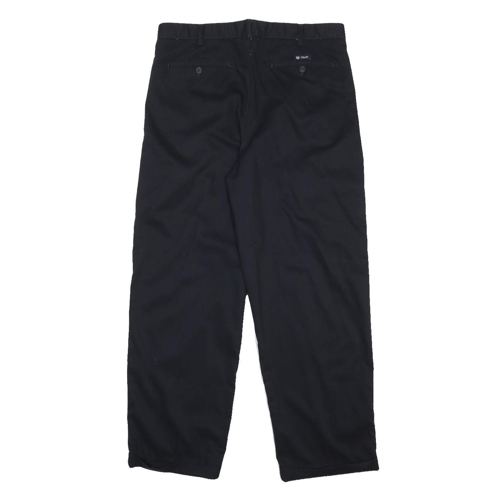 CHAPS Mens Cotton Black Relaxed Straight Trousers W36 L30 Classic Zip Closure