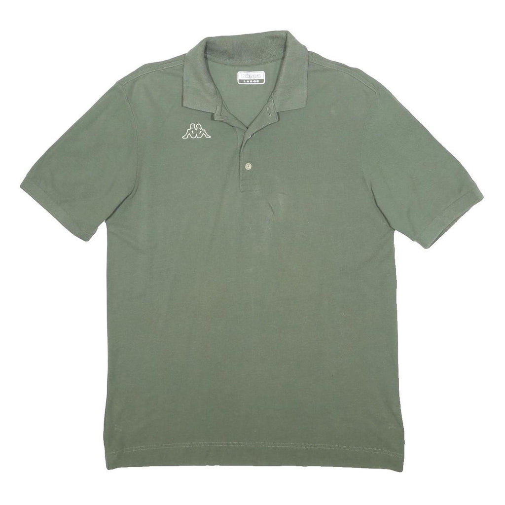 KAPPA Mens Green Short Sleeve Plain Polo Shirt L Classic Cotton Casual