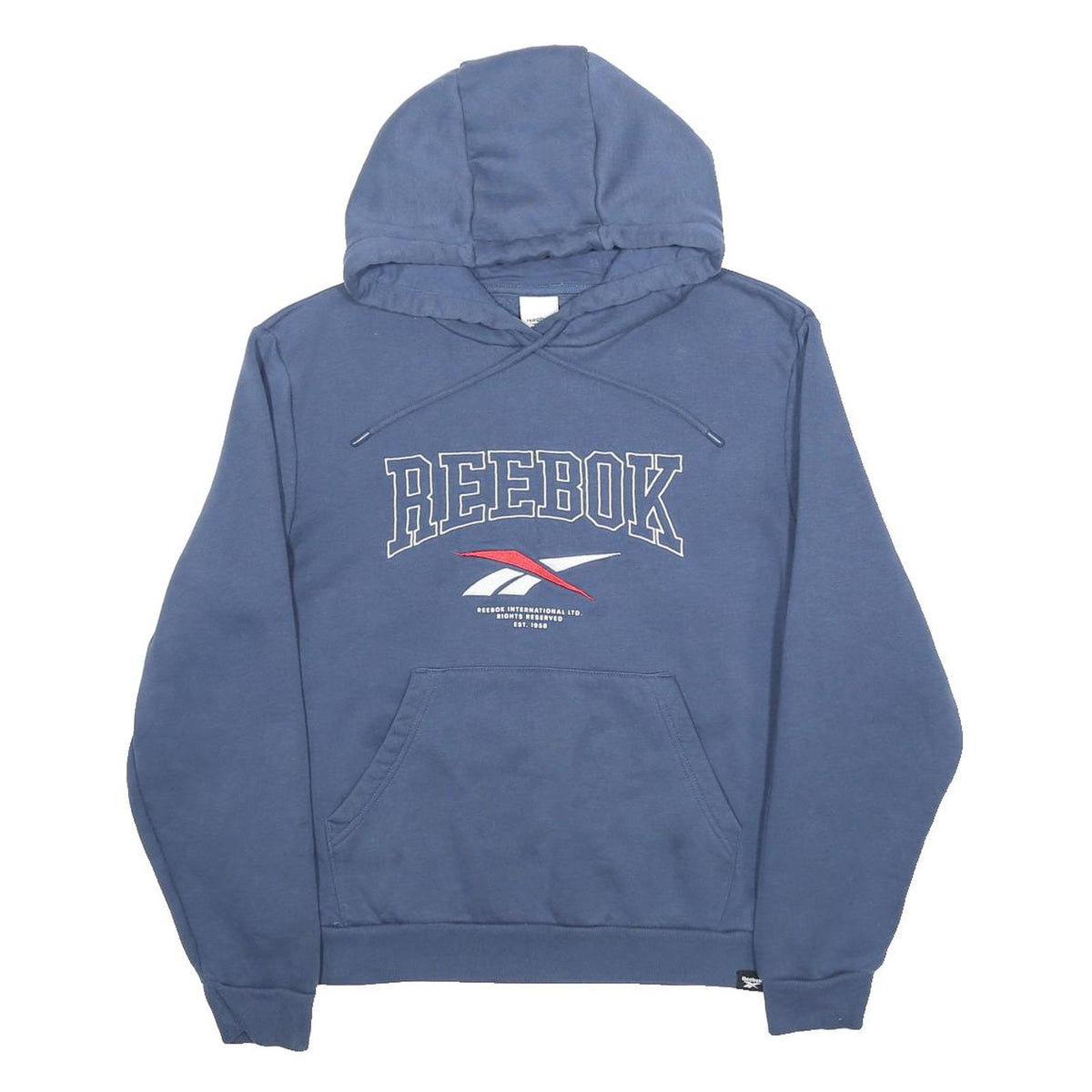 REEBOK Womens Blue Hoodie S Cotton Blend Pullover Hooded Sweatshirt