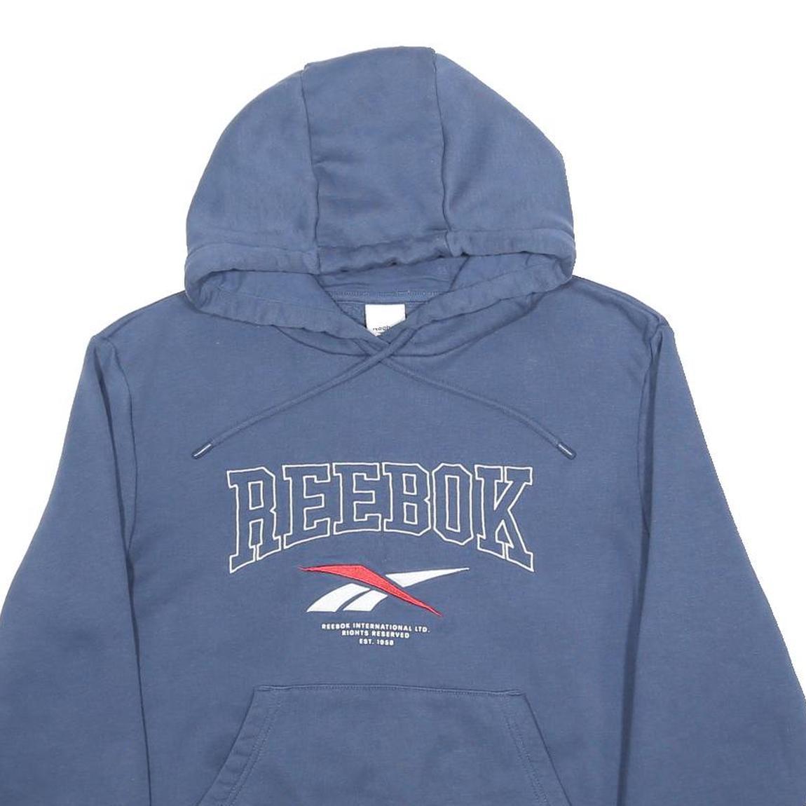 REEBOK Womens Blue Hoodie S Cotton Blend Pullover Hooded Sweatshirt