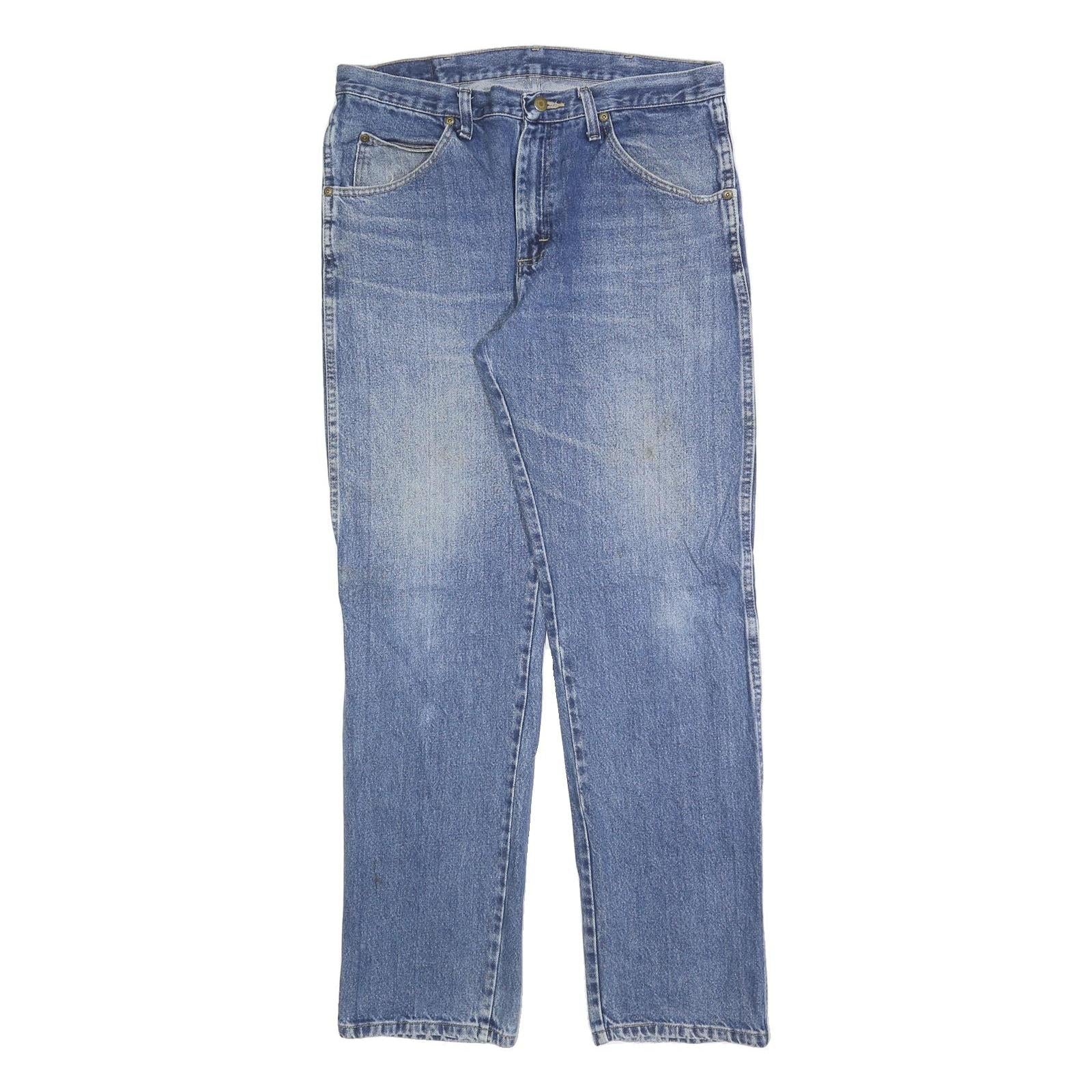 WRANGLER Mens Regular Fit Blue Denim Jeans W34 L32 Classic Cotton Blend Zip