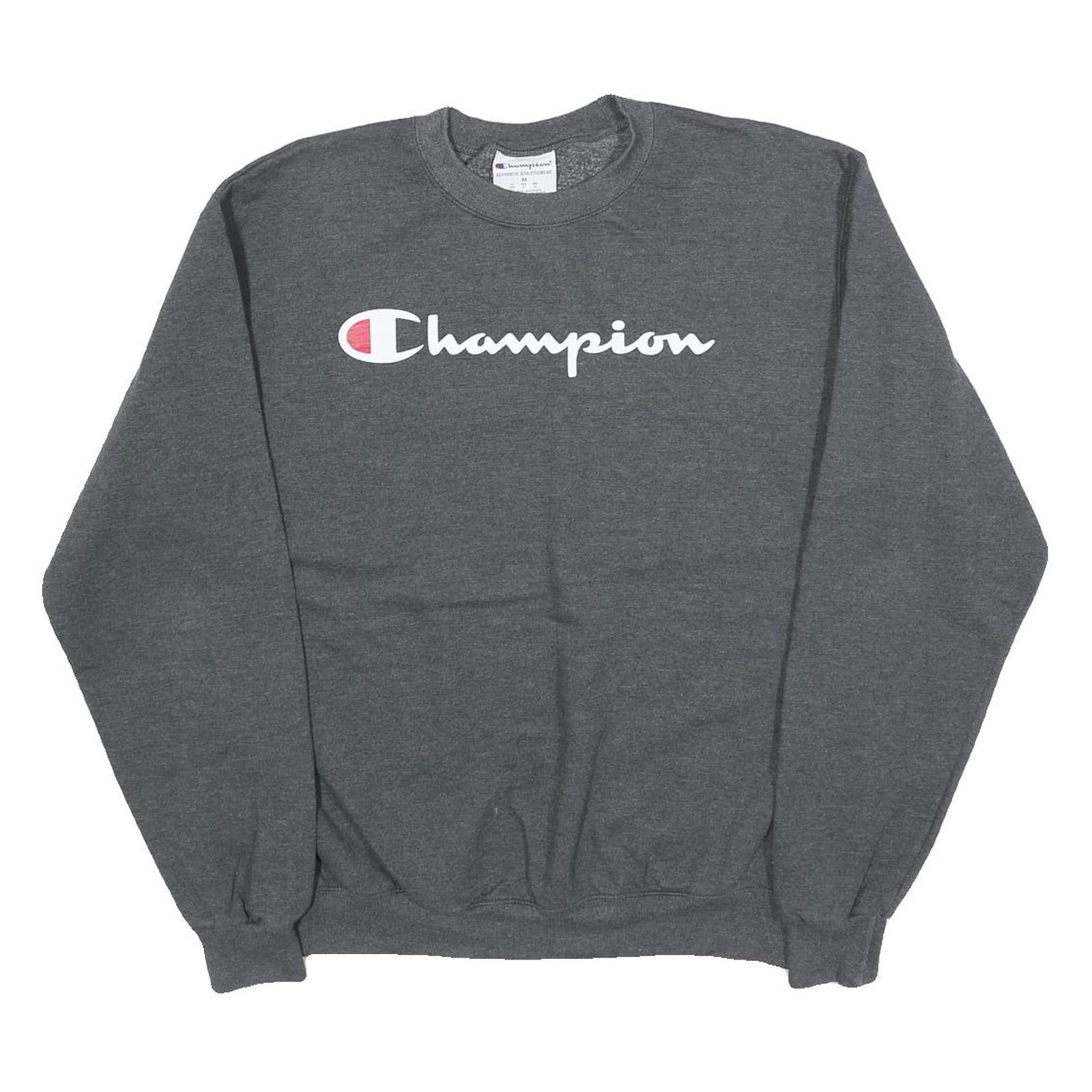 CHAMPION Mens Grey Pullover Sweatshirt M Classic Logo Cotton Blend Comfort