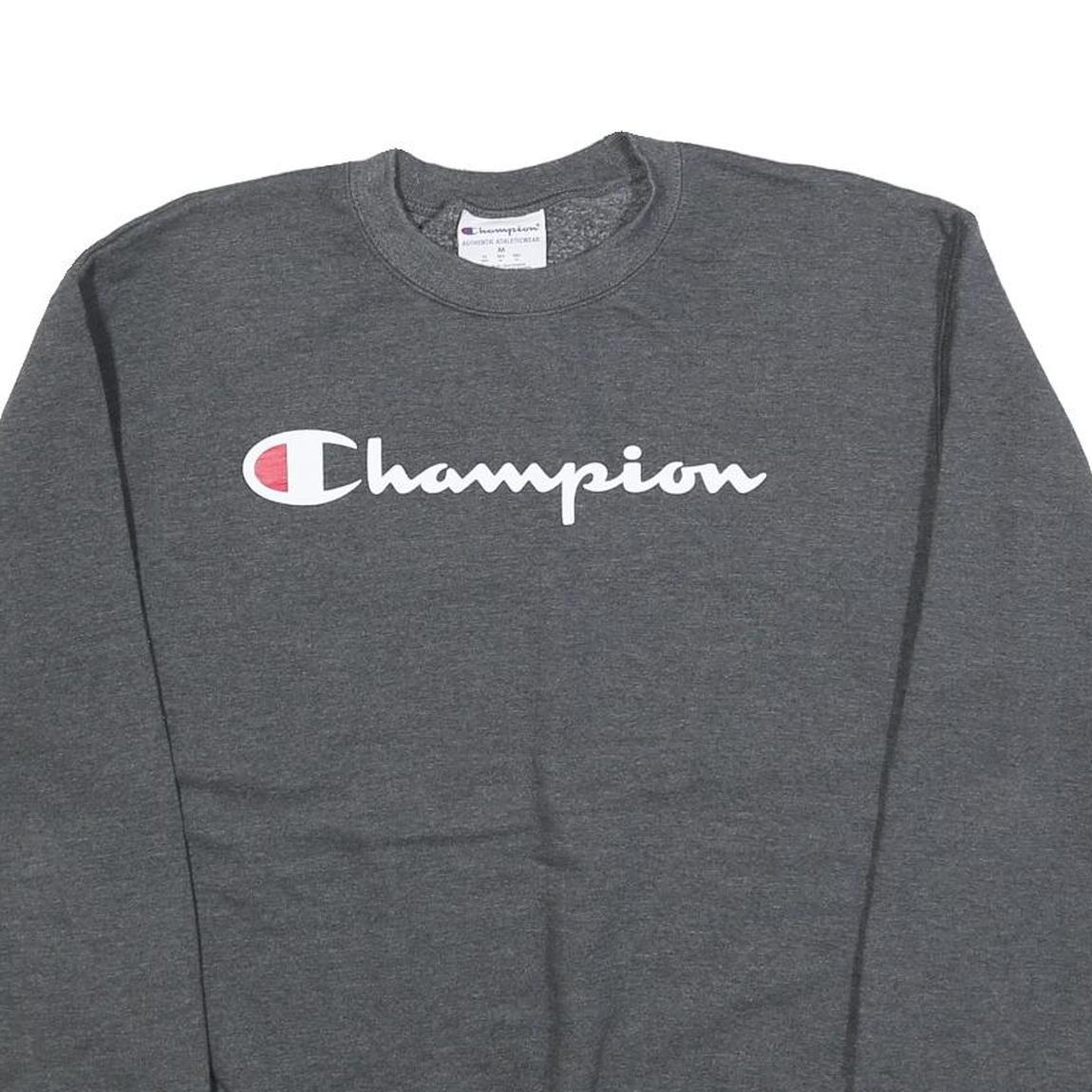 CHAMPION Mens Grey Pullover Sweatshirt M Classic Logo Cotton Blend Comfort