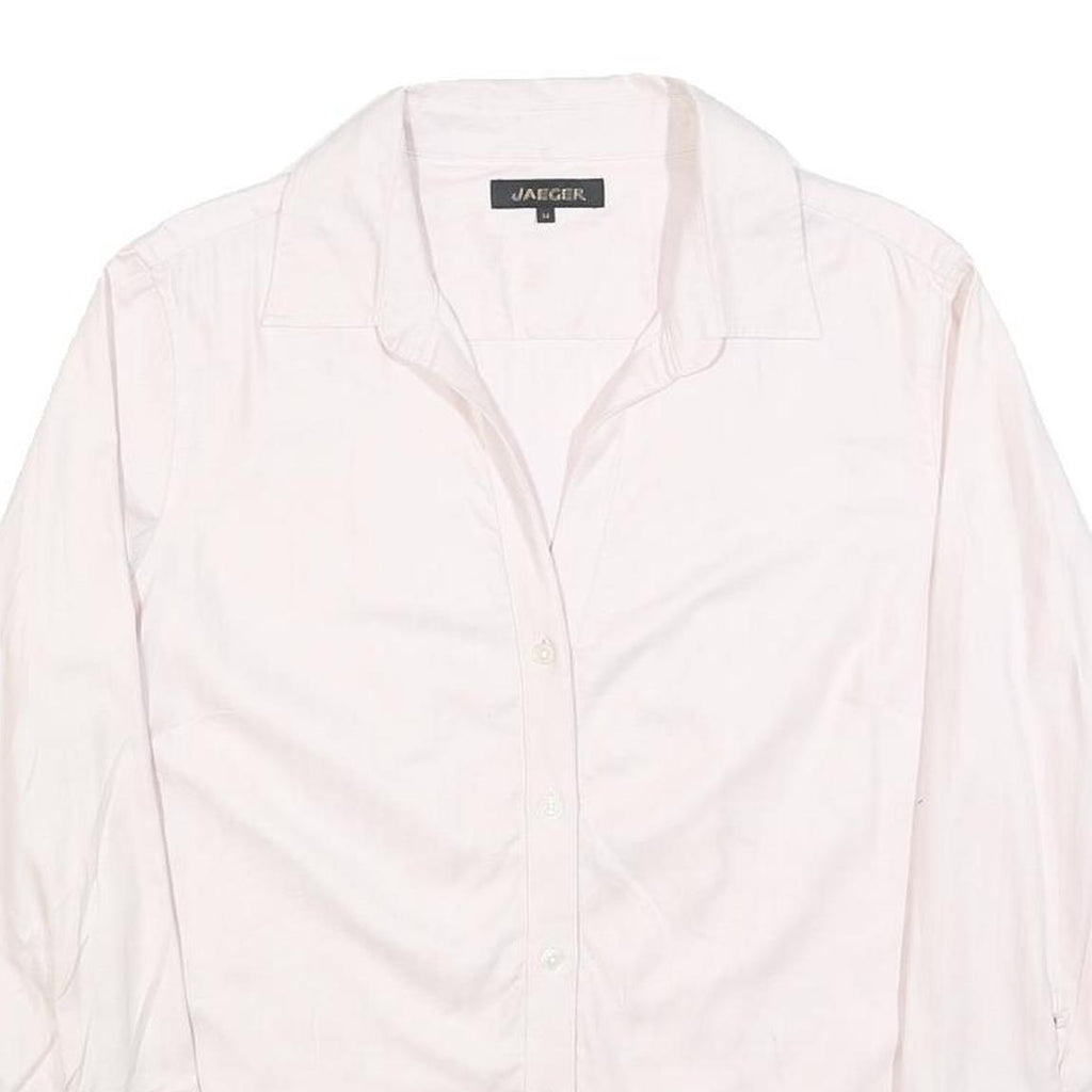 JAEGER Womens White Shirt Long Sleeve Collared Button Neck UK 14 Classic Cotton