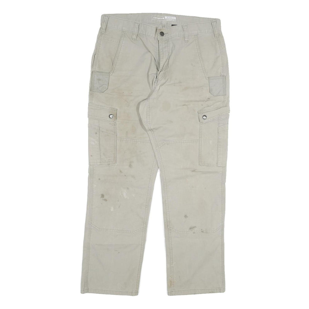 CARHARTT Mens Relaxed Beige Cotton Blend Cargo Trousers W34 L30 Workwear Durable