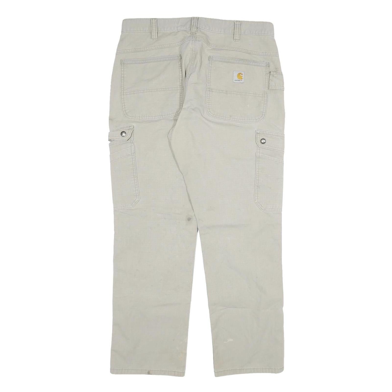 CARHARTT Mens Relaxed Beige Cotton Blend Cargo Trousers W34 L30 Workwear Durable