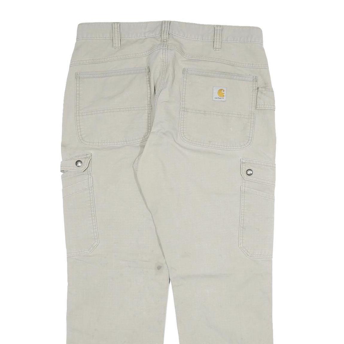 CARHARTT Mens Relaxed Beige Cotton Blend Cargo Trousers W34 L30 Workwear Durable