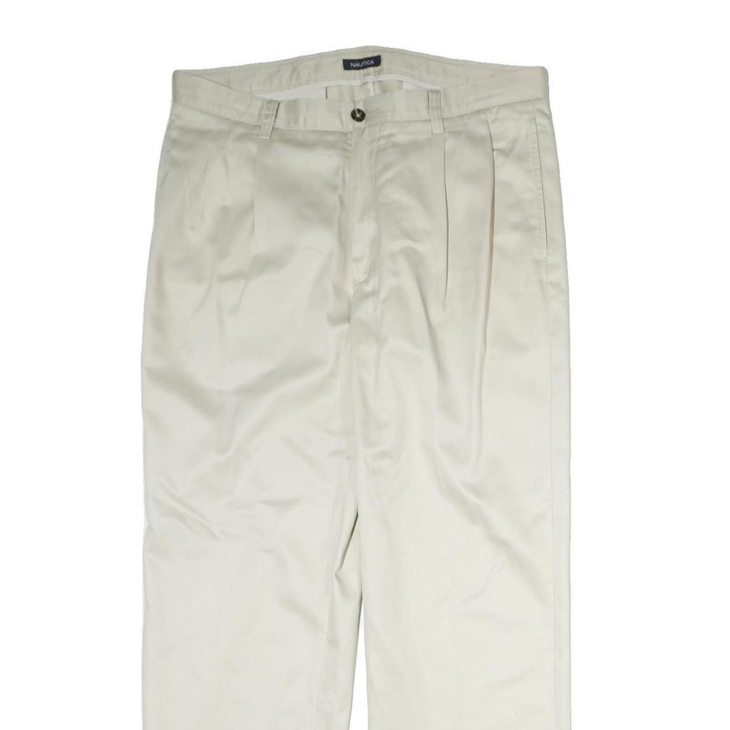 NAUTICA Mens Regular Fit Cotton White Trousers W36 L30 Classic Zip Pockets