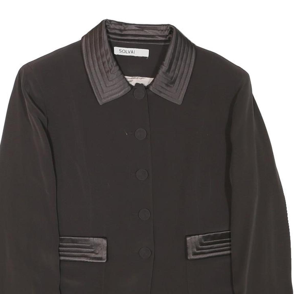 SOLVA Womens Black Wool Blend Button Jacket XS Woven Cropped Classic