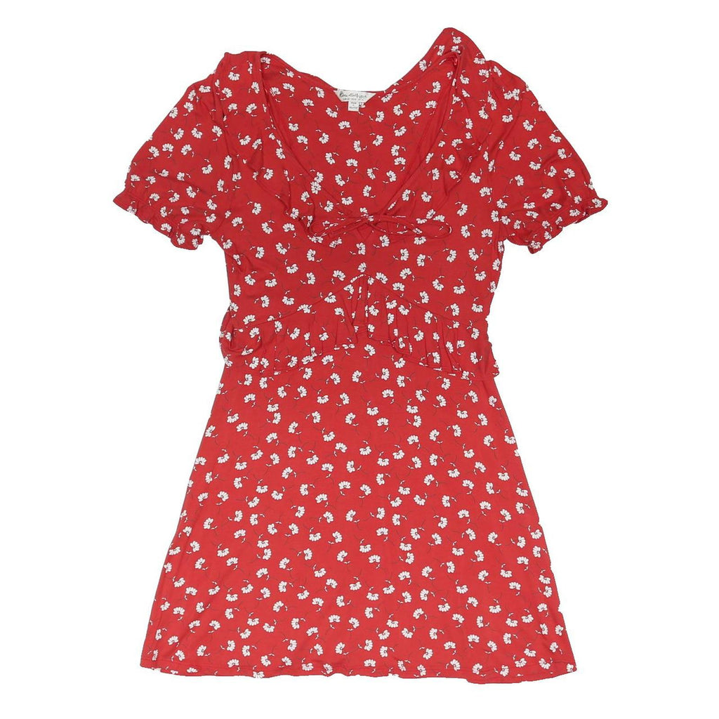 MISS SELFRIDGE Womens Red & White Floral Day Cotton Blend Mini Dress UK 14 Puff