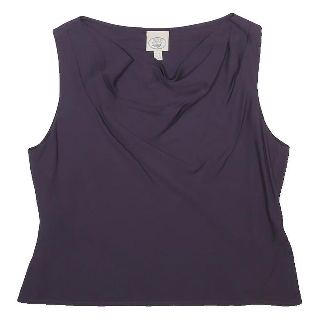LAURA ASHLEY Womens Purple Silk Blend Sleeveless Draped Neck Top UK 16