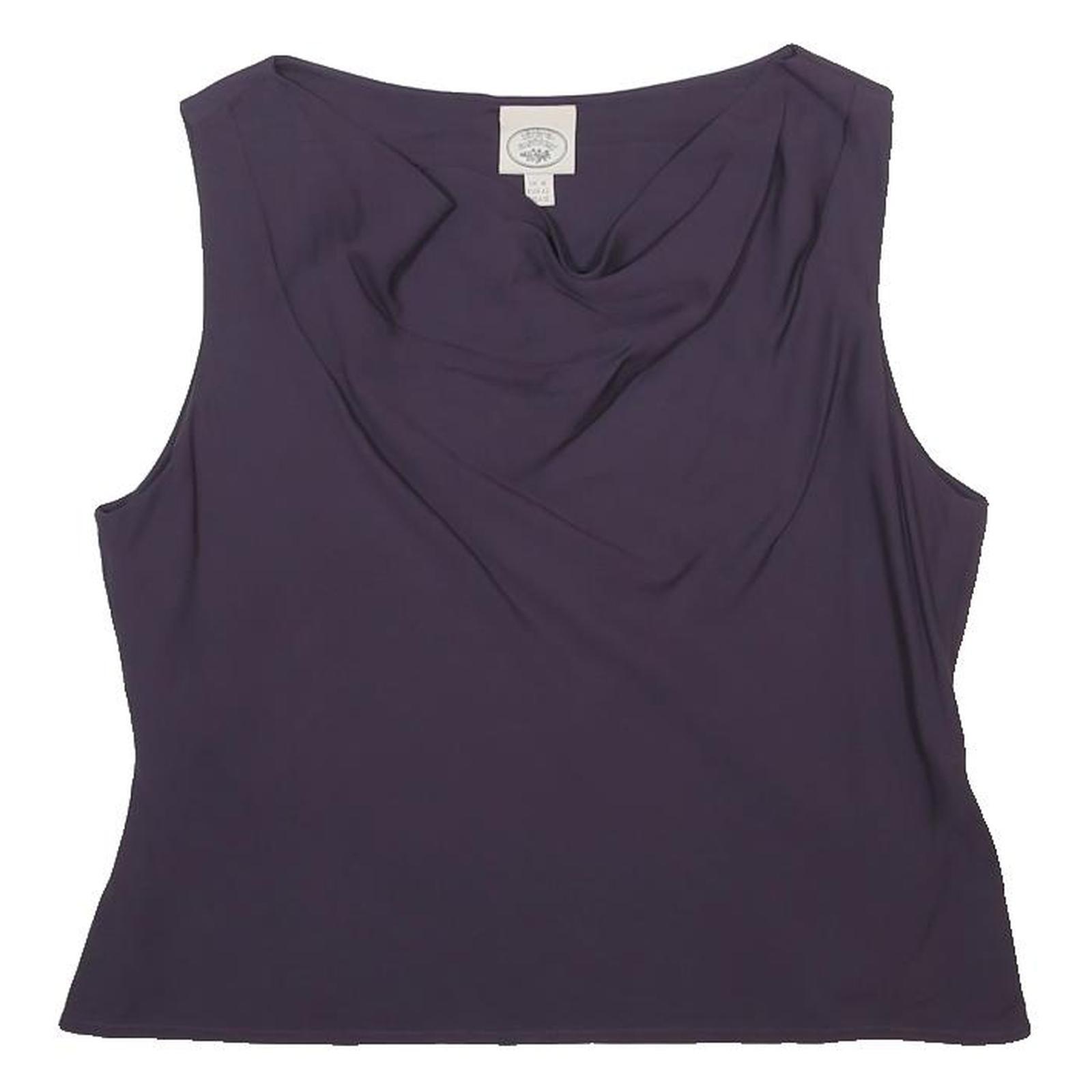 LAURA ASHLEY Womens Purple Silk Blend Sleeveless Draped Neck Top UK 16